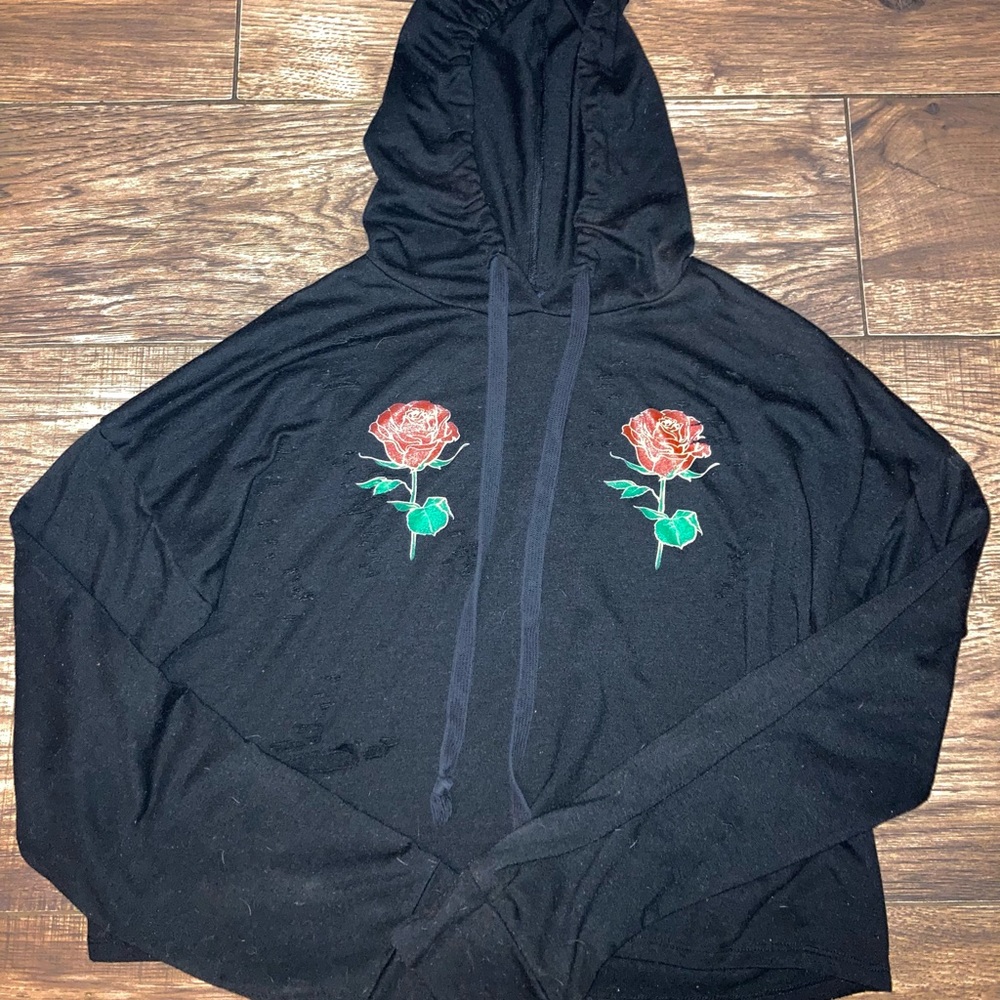 Long Sleeve Crop Top with Roses